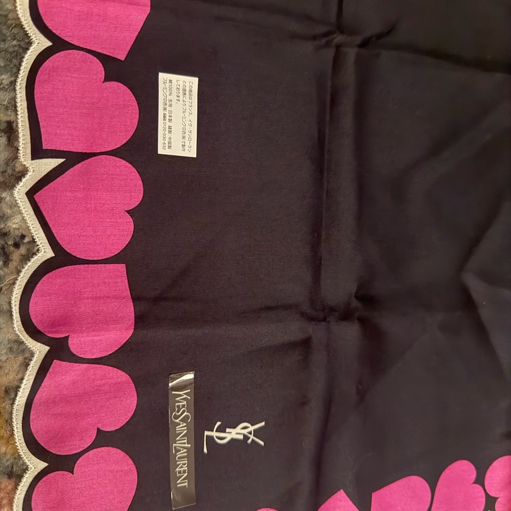 Yves Saint Laurent Black bandana / handkerchief  with Pink Hearts